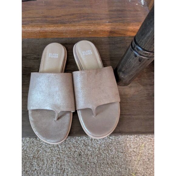 EILEEN FISHER | Kore PM sflat Sandals platinum size 8 summer boho thong $195 - Picture 1 of 4
